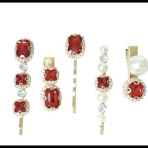 New Neiman Marcus Ruby Stone Hair Clips